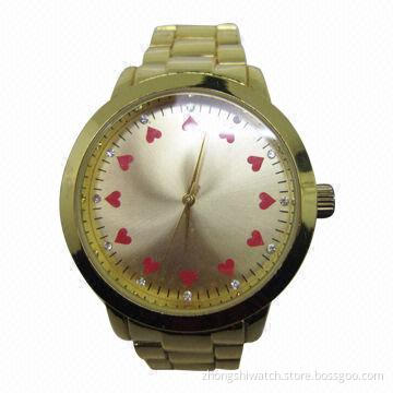 Gold Heart Metal Watch with Alloy Case and Band, Japanese Movement, Various Designs Welcomed